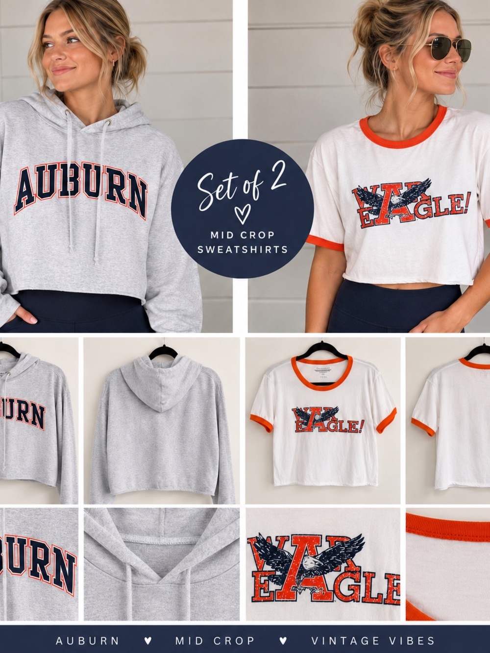 Auburn Gray Cropped Hoodie & White Orange Ringer Tee Set - Kids